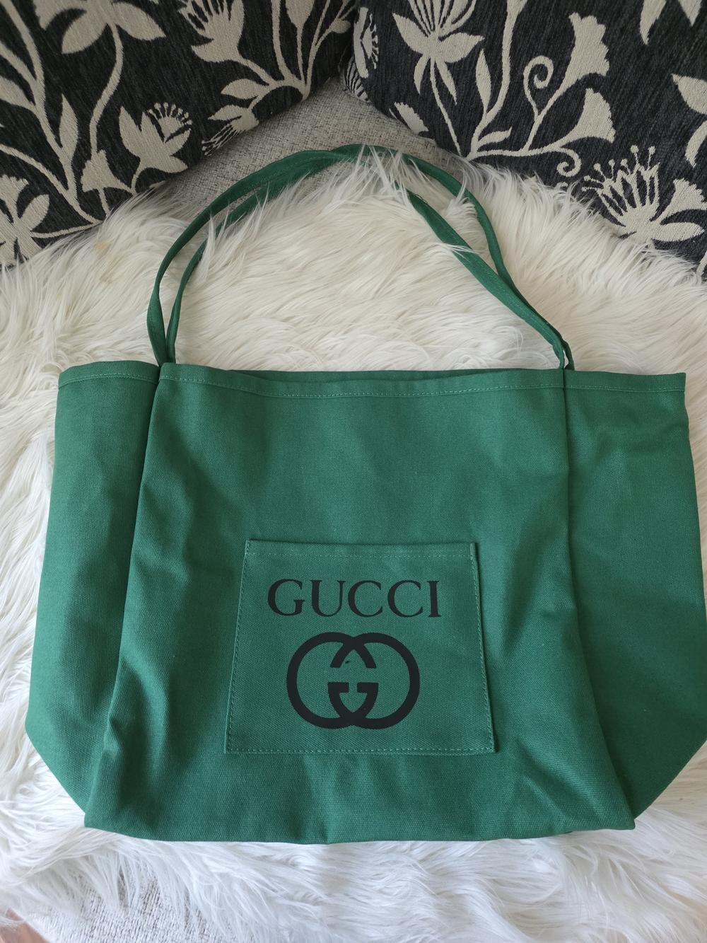 Green Canvas Tote Bag With Black Print - Picture 3 of 8